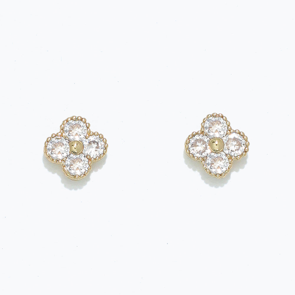 Earrings-Gold Clovers w Crystals