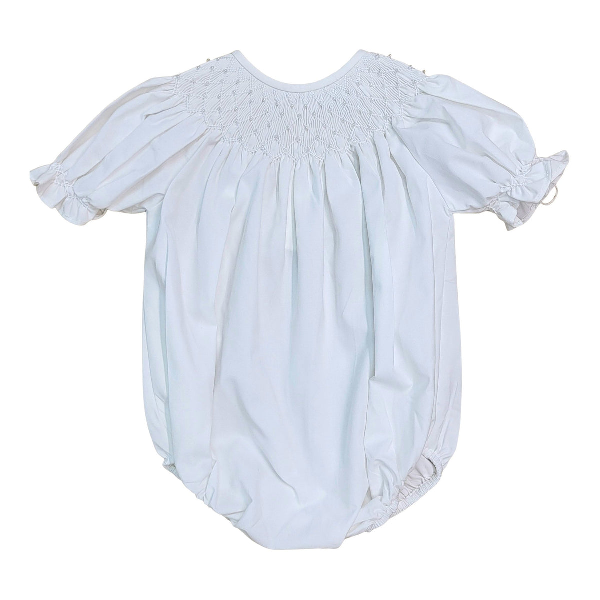 SWEET DREAMS CATHERINE WHITE SMOCKED BUBBLE W/WHITE PEARL