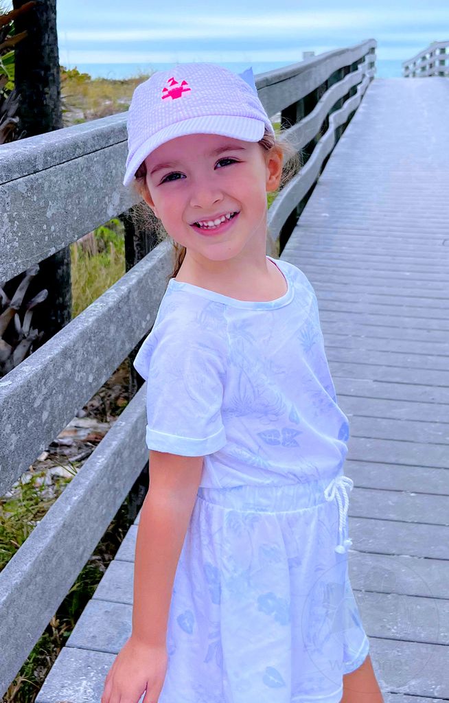 Wee Ones Girls Embroidered Pink Castle Seersucker Ball Cap- KIDS - Persnickety Shop