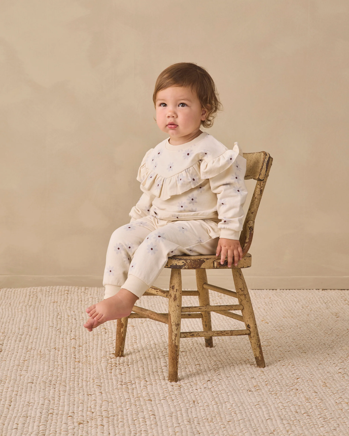 Quincy Mae RUFFLE FLEECE SWEATSHIRT BLUE DAISY