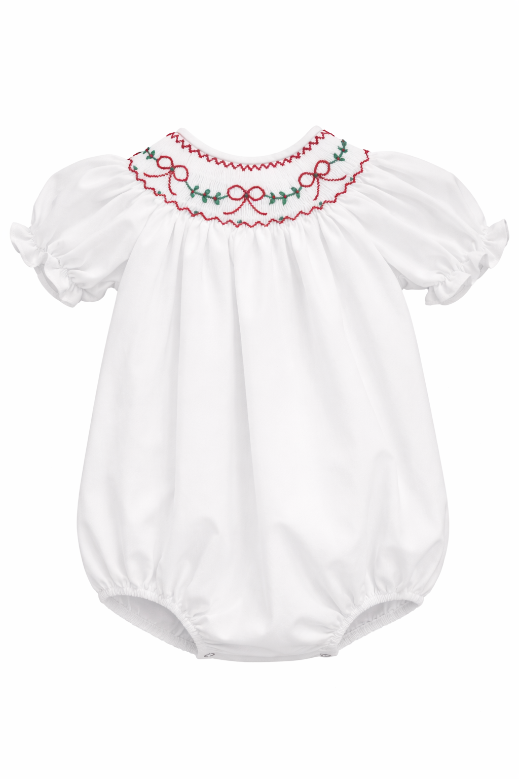 SWEET DREAMS RED BOWS & GARLAND WHITE SMOCKED BUBBLE