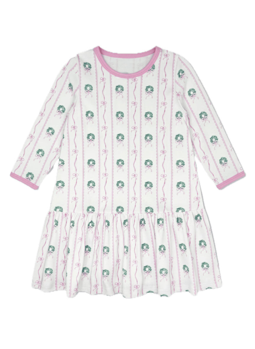 Lullaby Set- Dani Dropwaist Dress Long Sleeve Boxwood and Bows