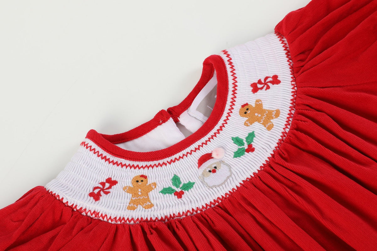 Lil Cactus Red Velvet Christmas Smocked Bishop Dress