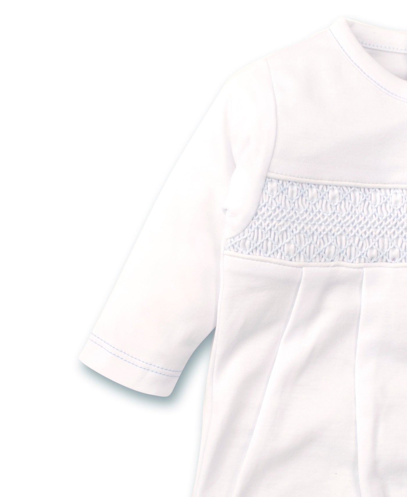 Hand Smocked CLB Charmed White/Blue Footie Kissy Kissy - Persnickety Shop