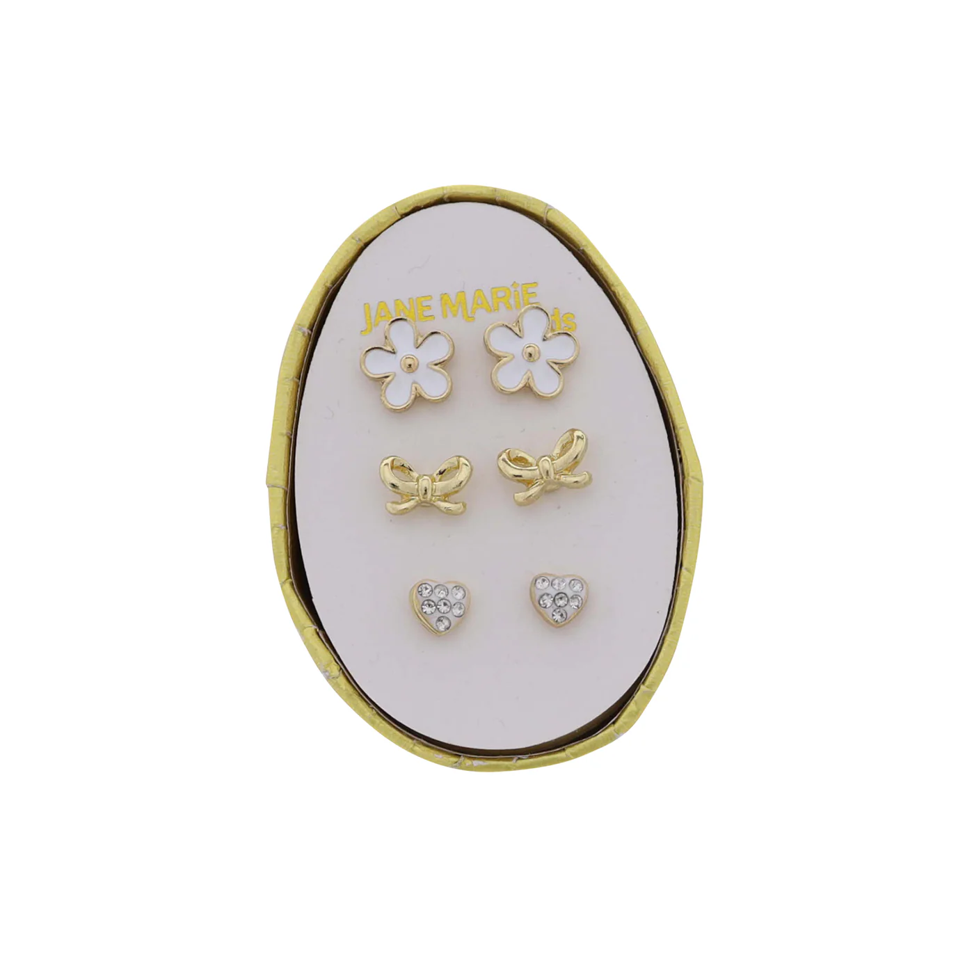 Kids Set of 3 Stud, White Flower, Gold Bow, White - Persnickety Shop