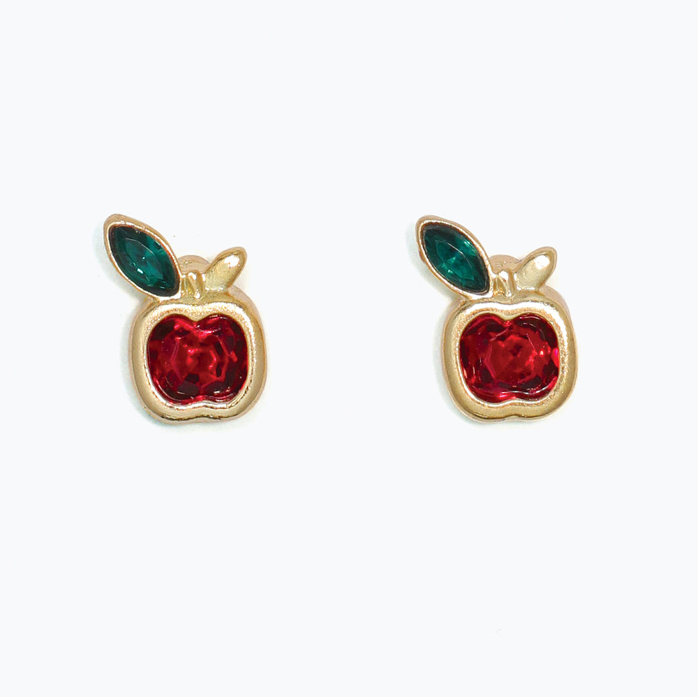 Earrings-Red Crystal Apple in Gold