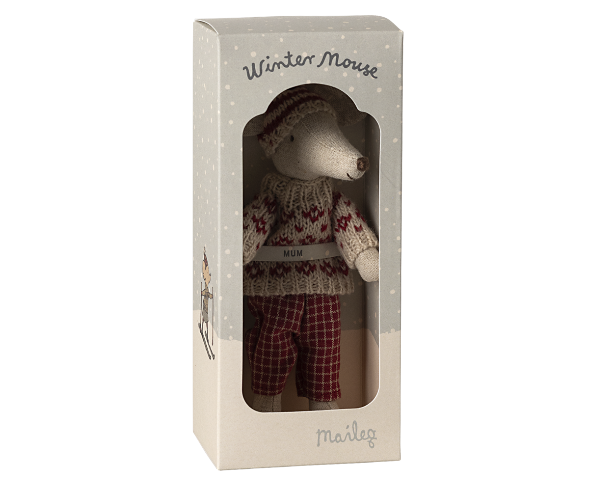 PREORDER Maileg NEW Winter mouse with ski set, Mum - Red 17-4304