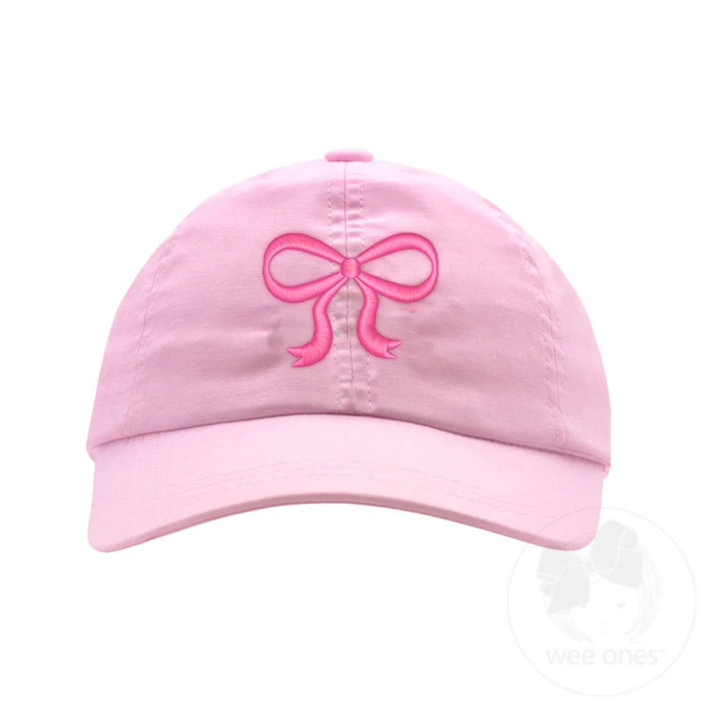 Wee Ones Girls Embroidered Pink Bow Chambray Cotton Twill Ball Cap-Kids - Persnickety Shop