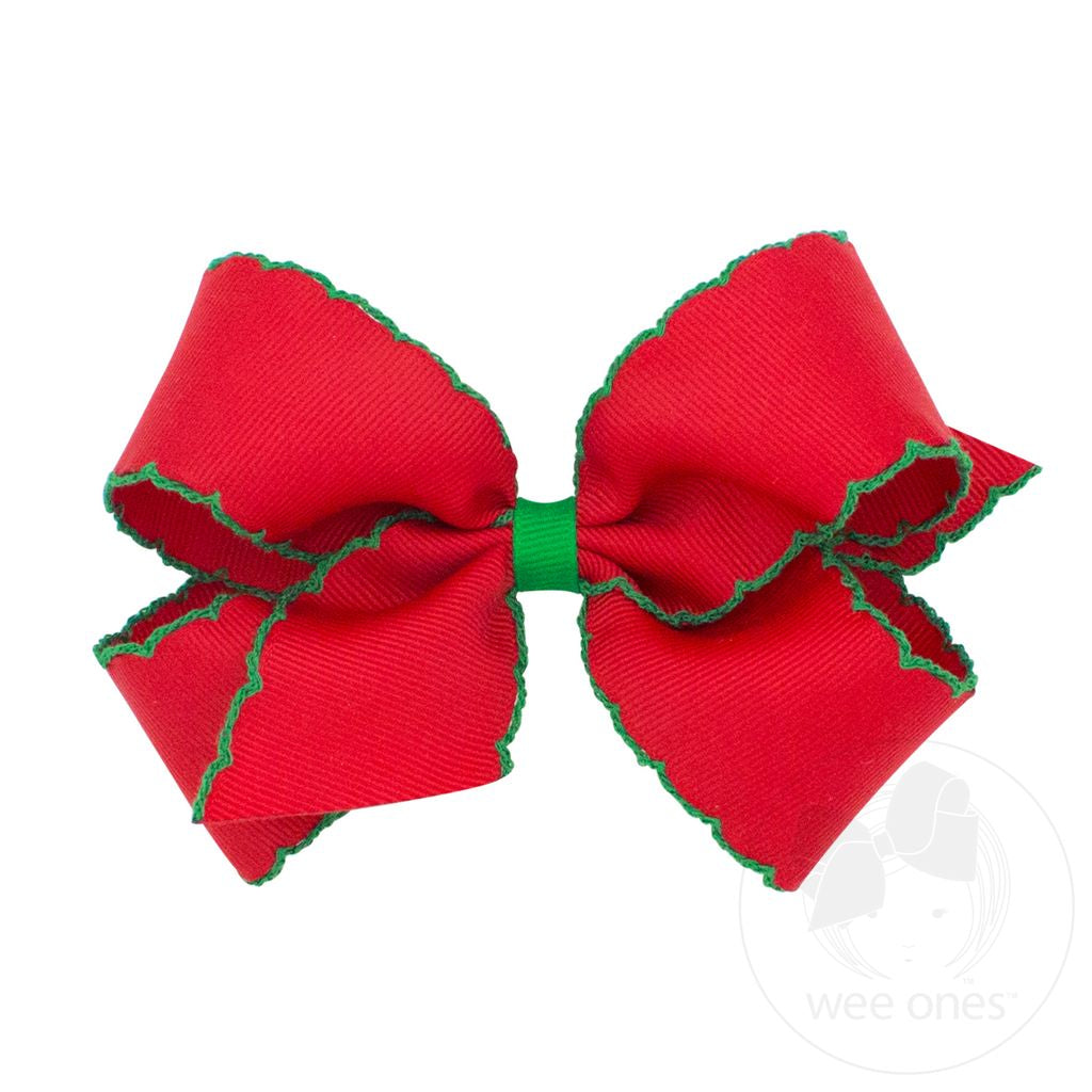 Wee Ones Medium Moonstitch Grosgrain Hair Bow with Contrasting Wrap Red/White - Persnickety Shop
