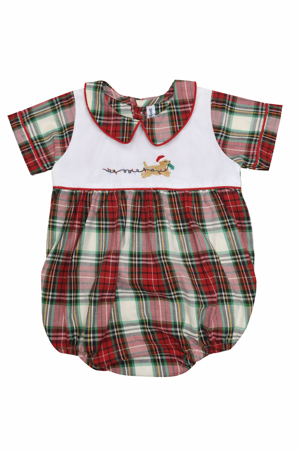 SWEET DREAMS BOYS DOG & CHRISTMAS LIGHTS EMB PLAID BOY BUBBLE