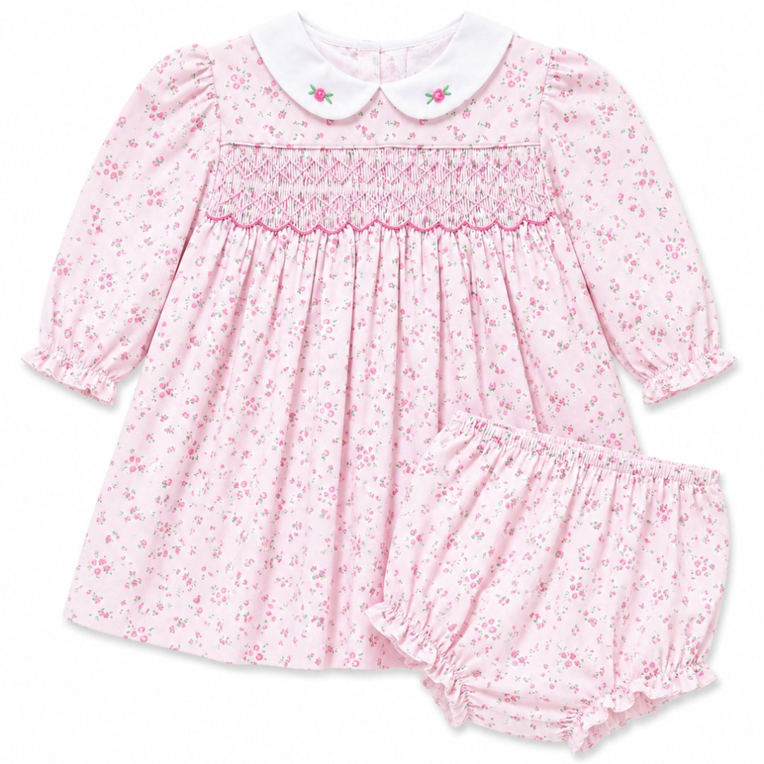 Petit Rose Long Sleeve Smocked Collared Dress