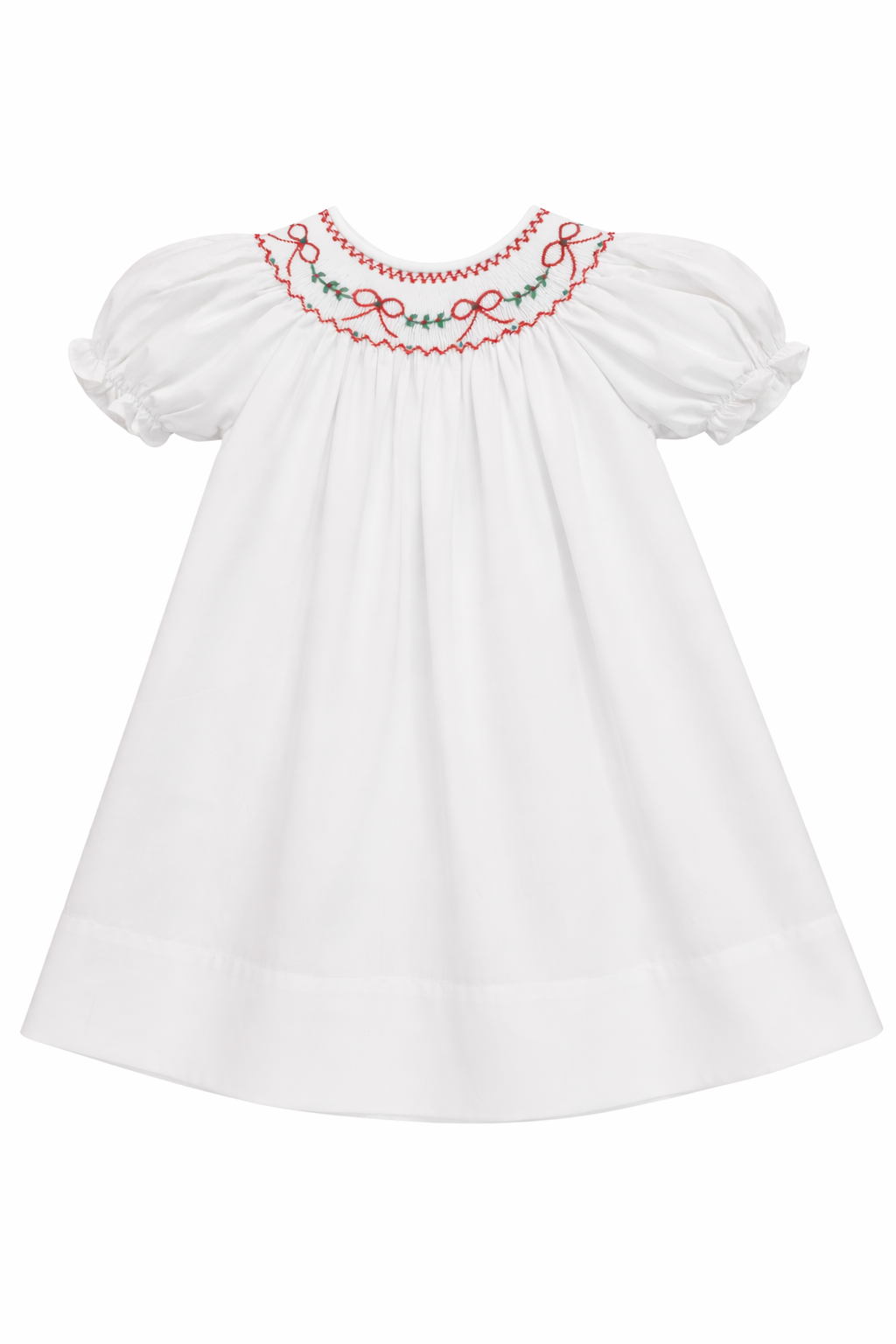 SWEET DREAMS RED BOWS & GARLAND WHITE SMOCKED DRESS
