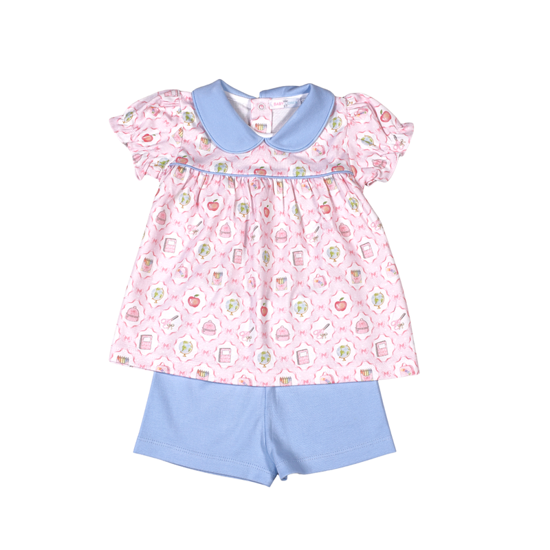 Baby Loren School Time Pima scallop collar top set