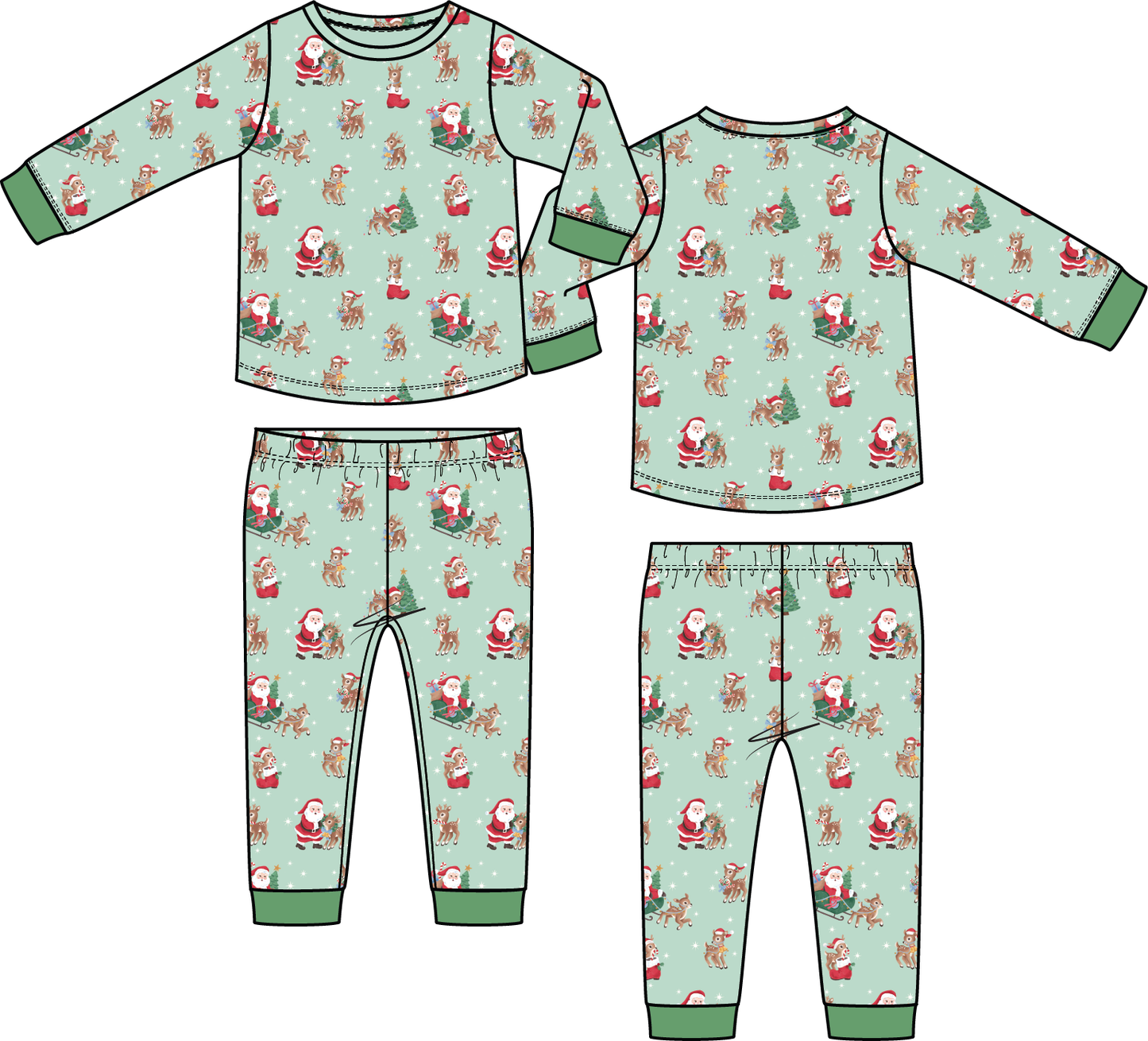 PREORDER Angel Dear Vintage Reindeer & Santa Uni - Long Sleeve Loungewear Set