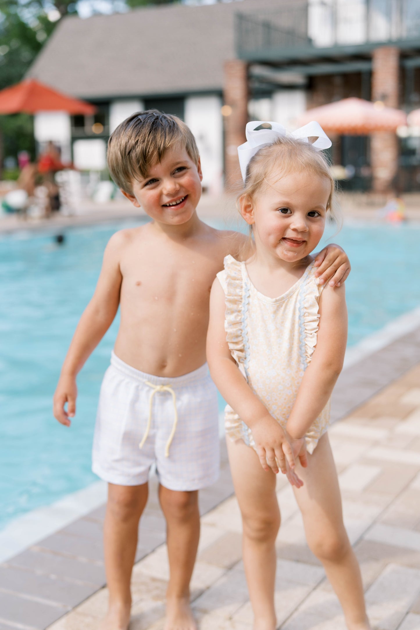 BARNES BATHING SUIT- CORNFLOWER CHECK WITH YELLOW TIE - Persnickety Shop
