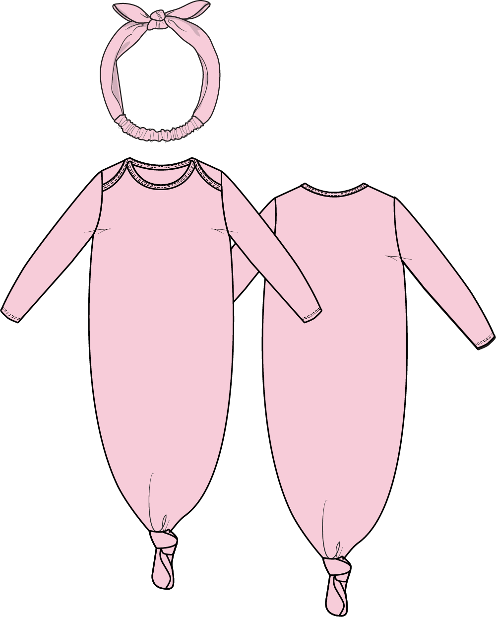 Angel Dear Solid Pink A Boo - Knotted Gown And Headband)