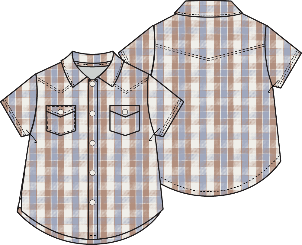 PREORDER Angel Dear Western Plaid - Short Sleeve Western Pearl Snap Shirt