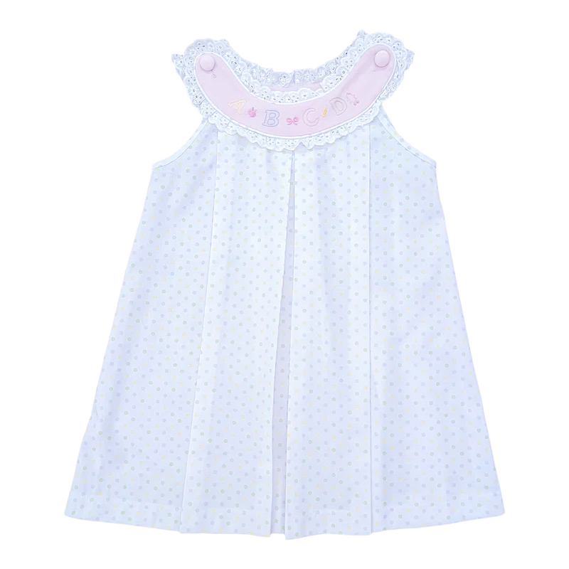Percy & Tyne Pastel Bitty Dot w/ ABC Embroidery Callie Dress