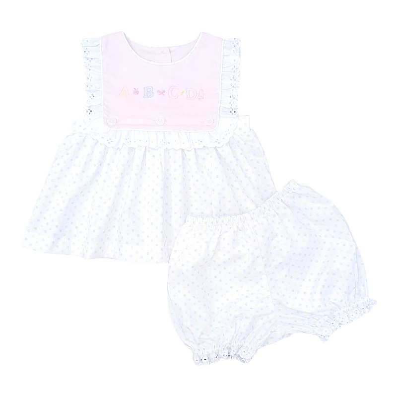 Percy & Tyne Jill Bloomer Set - Pastel Bitty Dot w/ ABC Embroidery