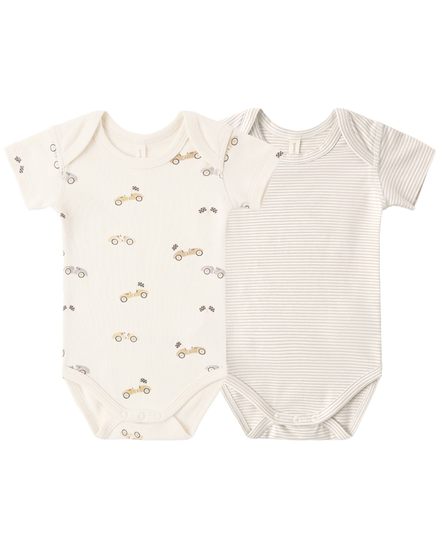 Quincy Mar SHORT SLEEVE BODYSUIT PACK RACE CAR, OAT MICRO STRIPE - Persnickety Shop