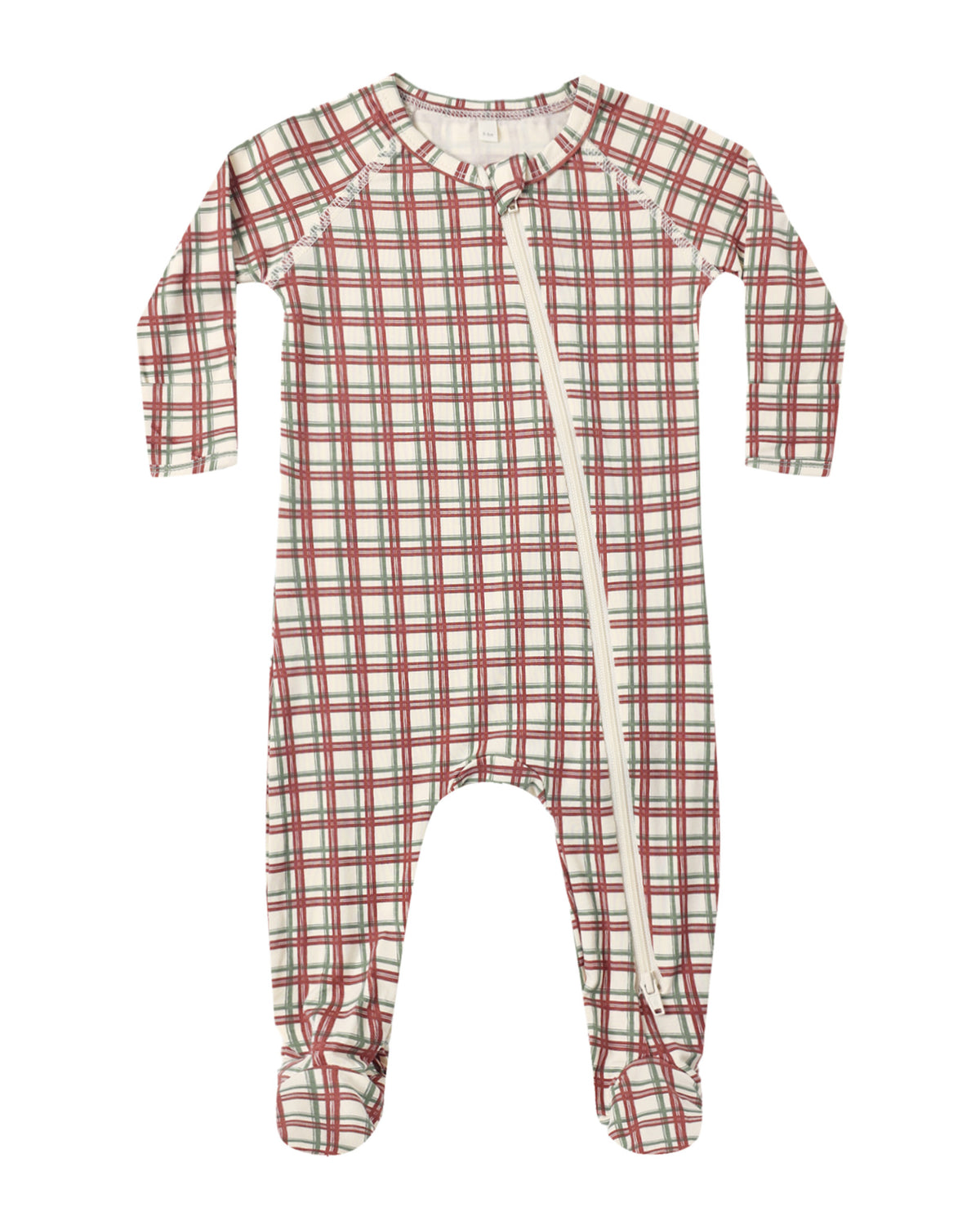QUINCY MAE BAMBOO ZIP FOOTIE REDWOOD CHECK
