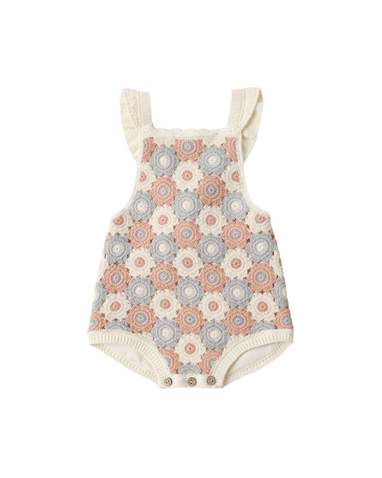 Rylee + Cru CROCHET ROMPER BLUE, LIGHT PINK, IVORY - Persnickety Shop