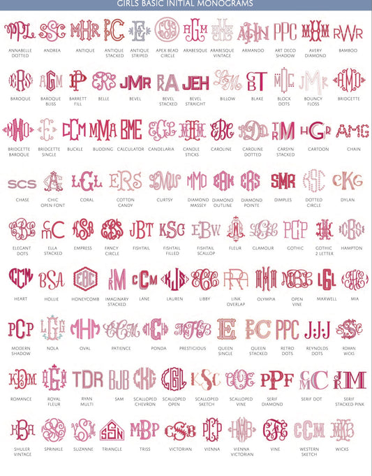 GIRLS BASIC INITIAL MONOGRAMS