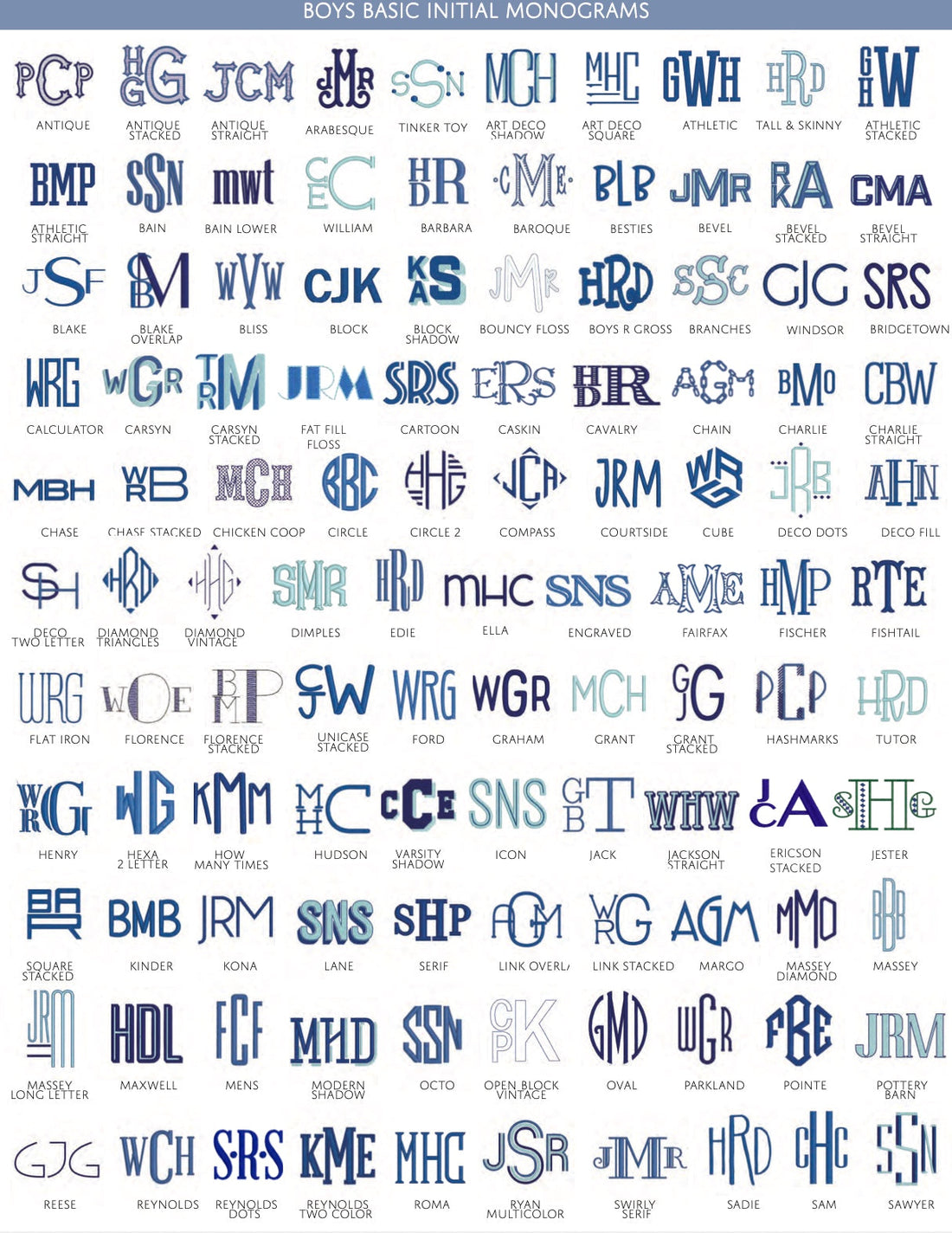 BOYS BASIC INITIAL MONOGRAMS