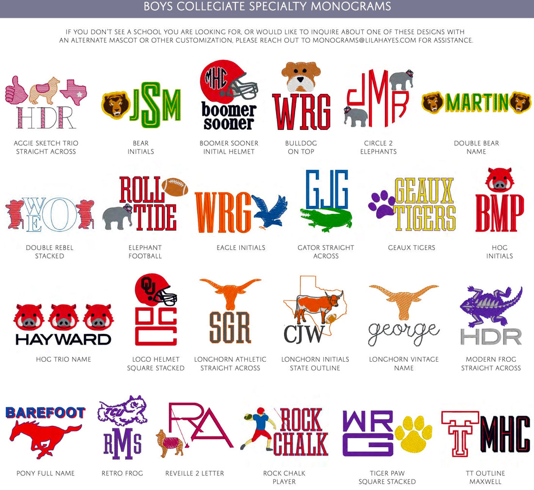 Boys Collegiate Specialty Monograms