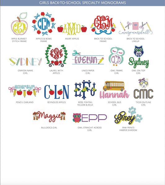 Girls Back-to-School Specialty Monograms