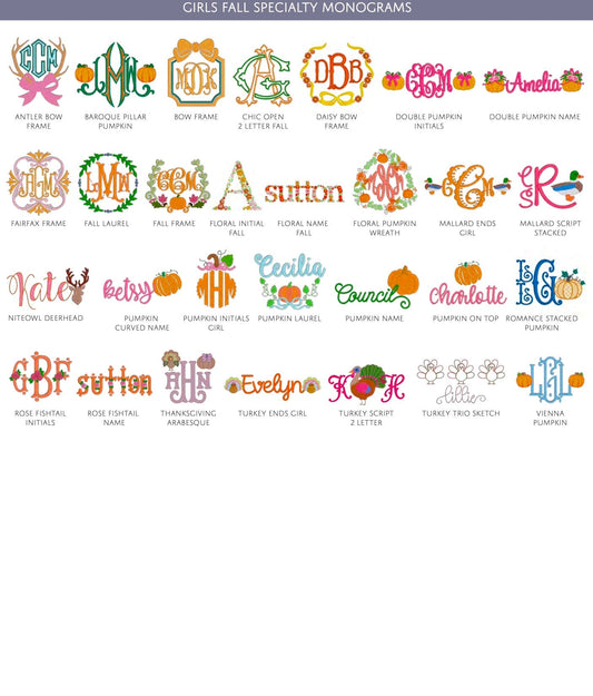 Girls Fall Specialty Monograms