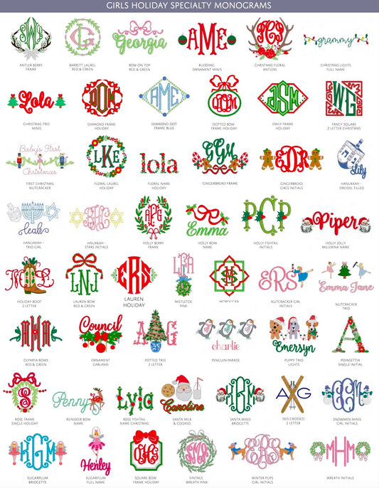 Girls Holiday Specialty Monograms