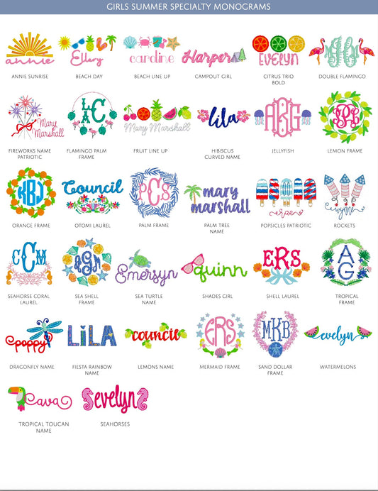 Girls Summer Specialty Monograms