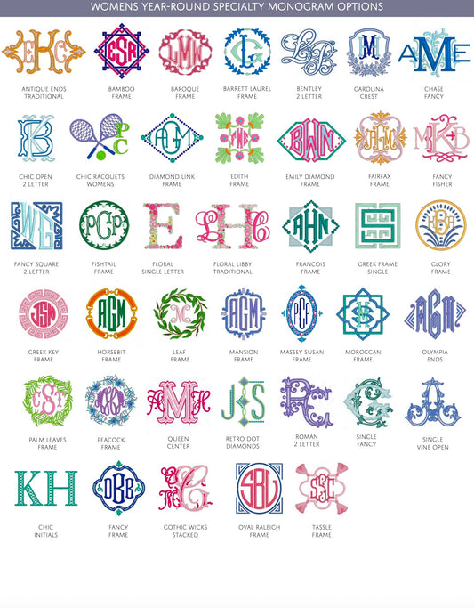 Womens Year-Round Specialty Monogram Options