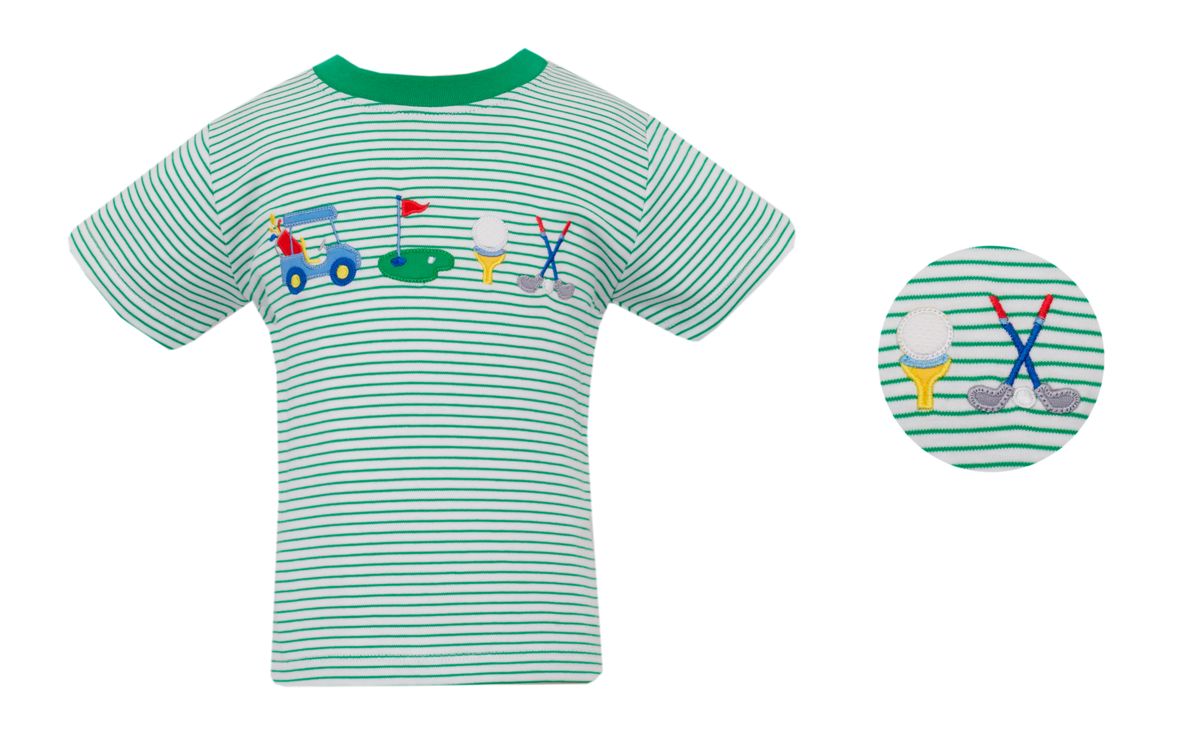 Claire & Charlie GOLF BOY´S- Green knit stripe boy's T-shirt - Persnickety Shop