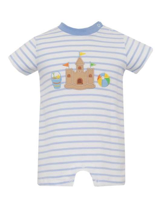 Claire & Charlie SAND CASTLE BOY´S - Blue knit stripe short romper - Persnickety Shop