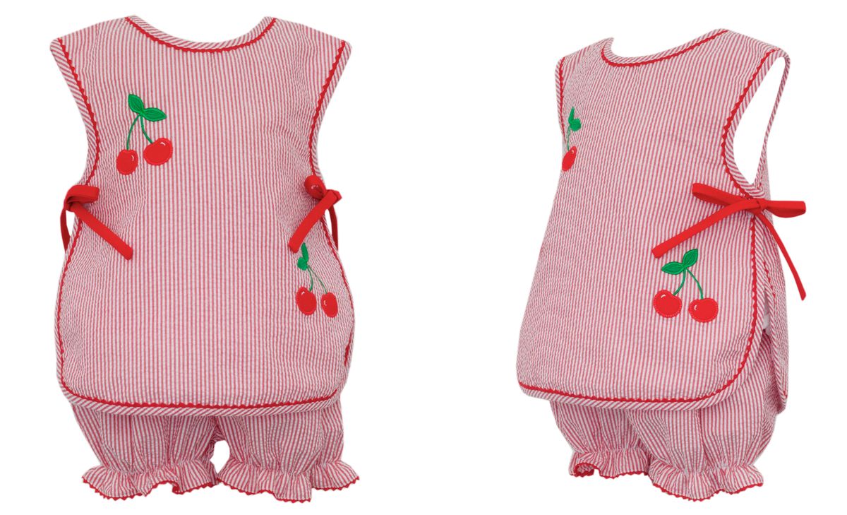 Claire & Charlie CHERRY - Red seersucker stripe bloomer set - Persnickety Shop
