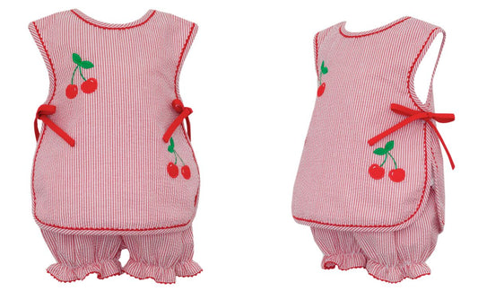 Claire & Charlie CHERRY - Red seersucker stripe bloomer set - Persnickety Shop