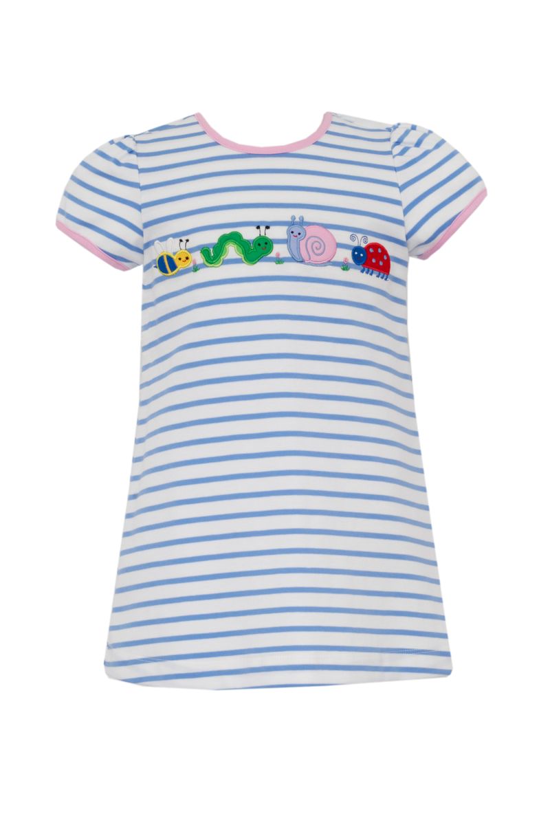 Claire & Charlie BACK YARD BUGS GIRL'S- Blue knit stripe A line dress - Persnickety Shop