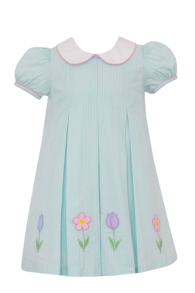 Claire and Charlie SPRING GARDEN- Aqua seersucker dress - Persnickety Shop