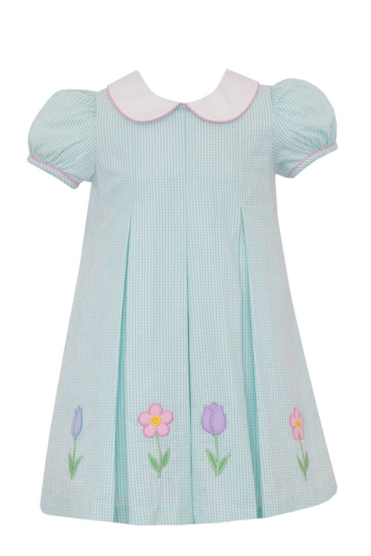 Claire and Charlie SPRING GARDEN- Aqua seersucker dress - Persnickety Shop
