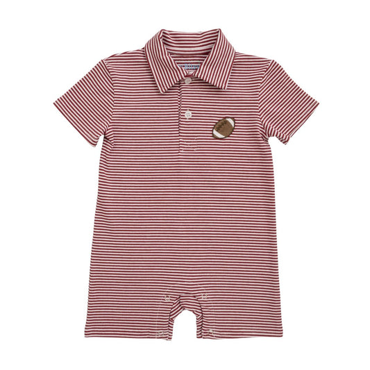 *PRE ORDER* Itsy Bitsy Football Polo Romper- Crimson