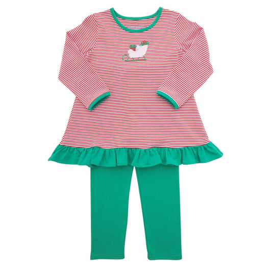 Itsy Bitsy Girls Ruffle Christmas Sleigh Pant Set