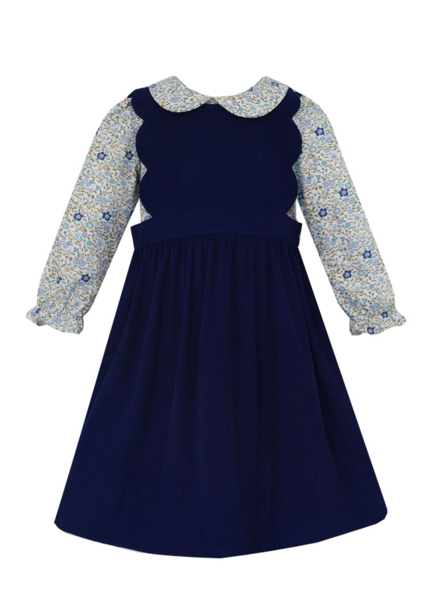 Claire & Charlie Navy blue corduroy scalloped jumper w/ navy blue floral blouse L/S SET - Persnickety Shop