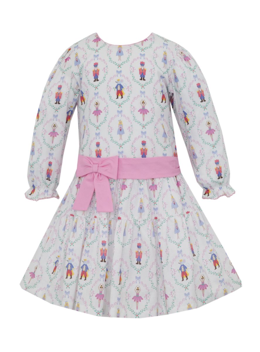 Claire & Charlie Nutcracker print dress w / pink bow - lined - Persnickety Shop