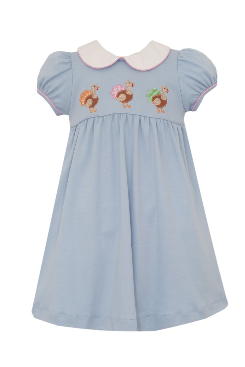 Claire & Charlie TURKEY GIRL´S - Solid blue knit girl's dress Short Sleeve - Persnickety Shop