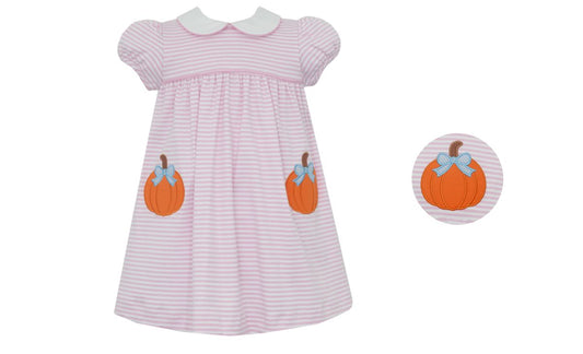 Claire & Charlie PUMPKIN W/BOW GIRL'S - Pink knit stripe dress Short Sleeve - Persnickety Shop