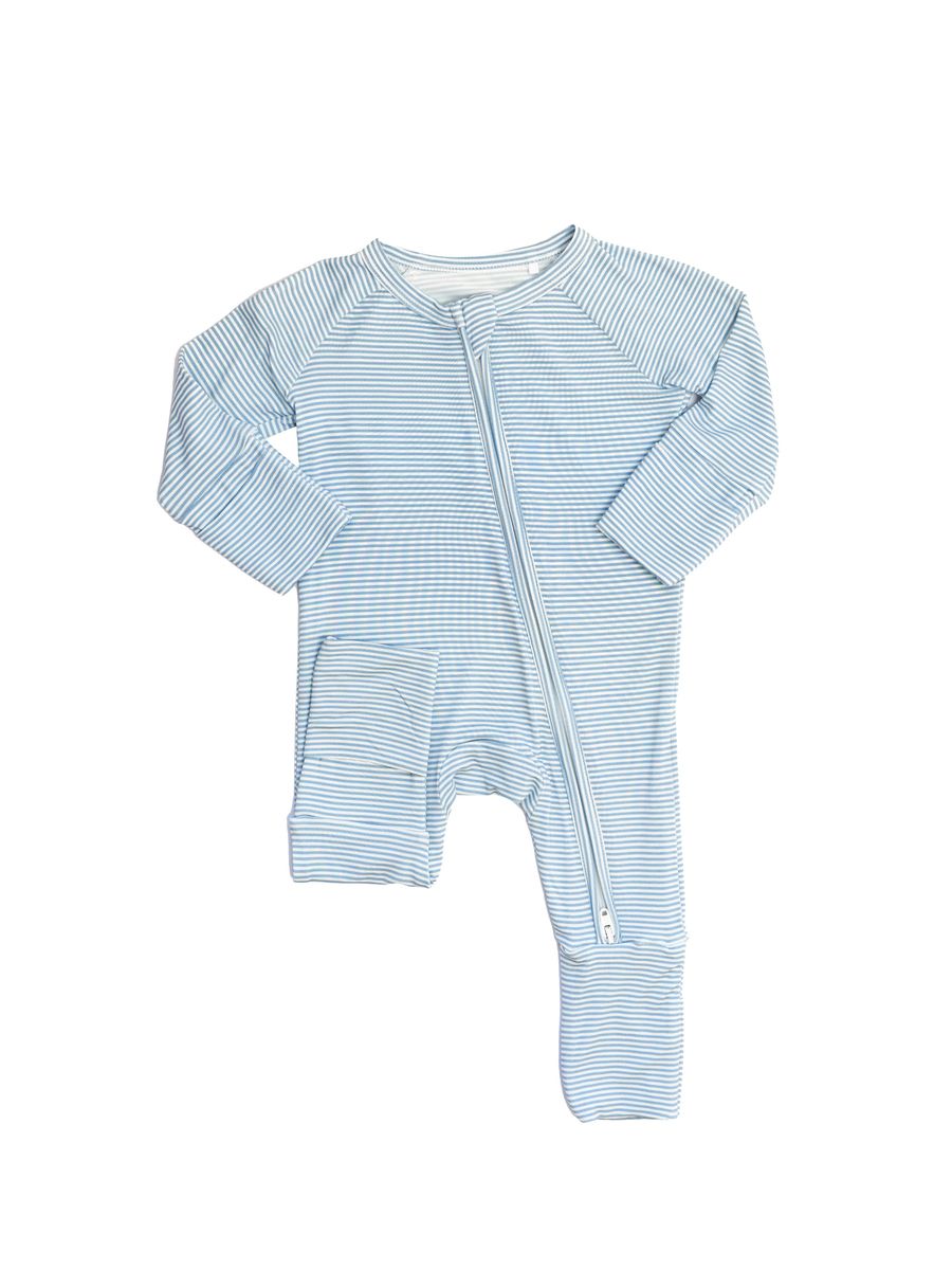 Boys Dusty  Blue Mini Stripe Zip Romper