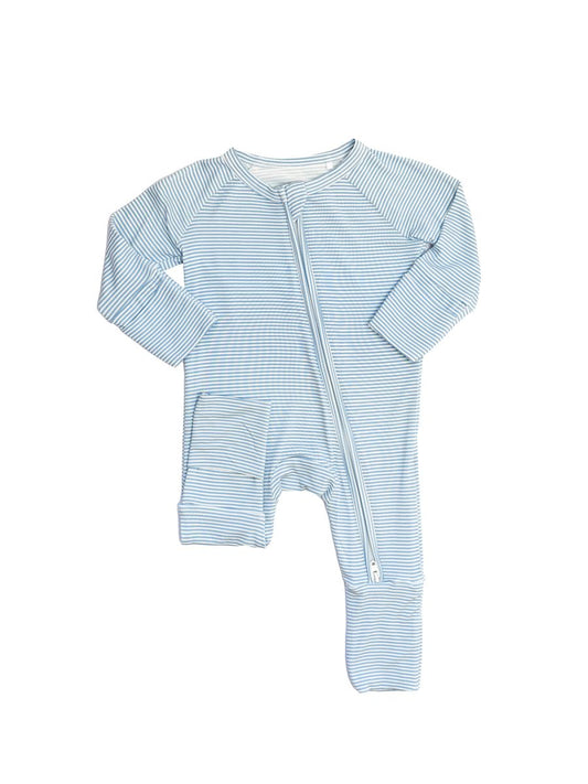 Boys Dusty  Blue Mini Stripe Zip Romper