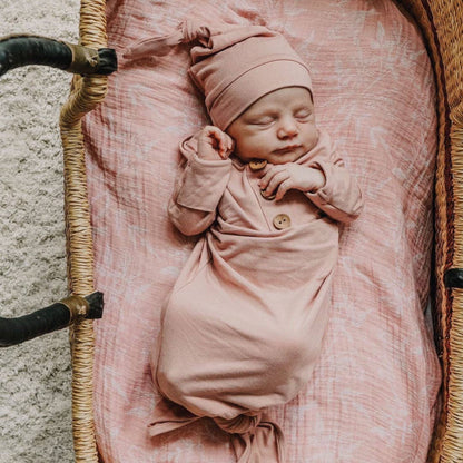 Solid Mauve Bamboo Baby Knot Gown & Hat: Newborn / 7-14lbs+ - Persnickety Shop